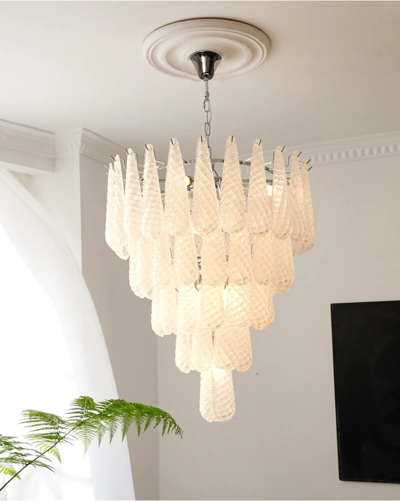 Ylk Murano White Glass Chandelier