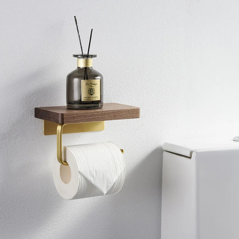 Cecilie - Toilet Roll Holder Brass Wood