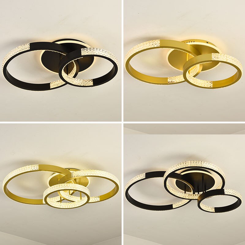 Indoors Ahsan - Gold Black Circle Rectangular Chandeliers Ceiling Lights