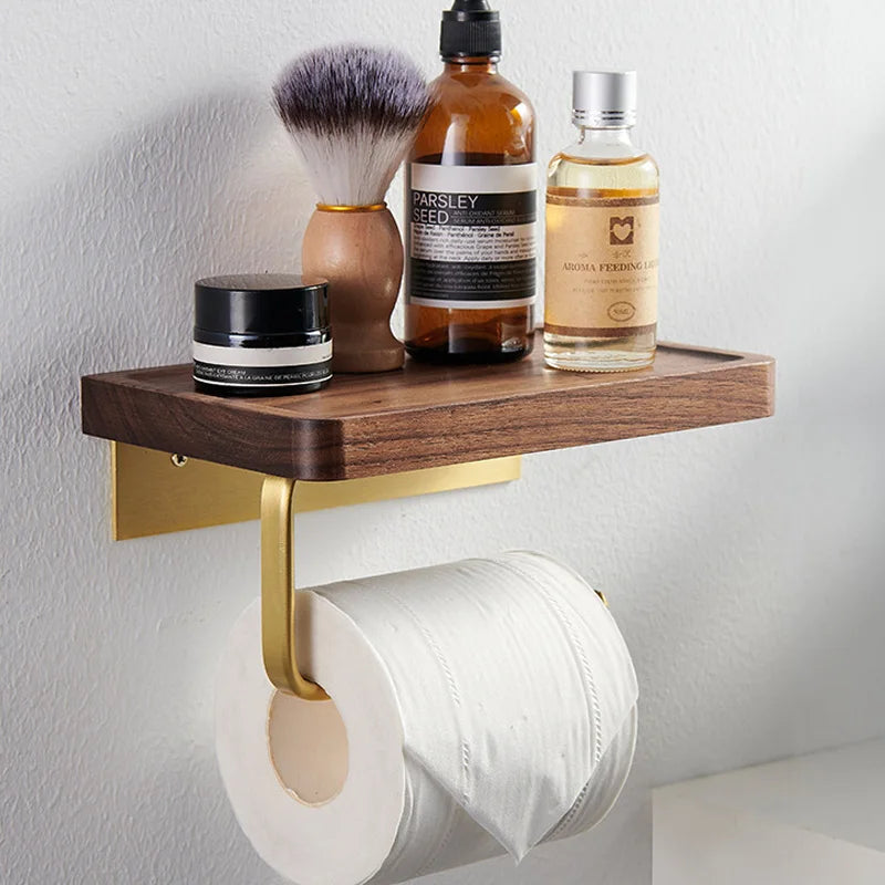 Cecilie - Toilet Roll Holder Brass Wood