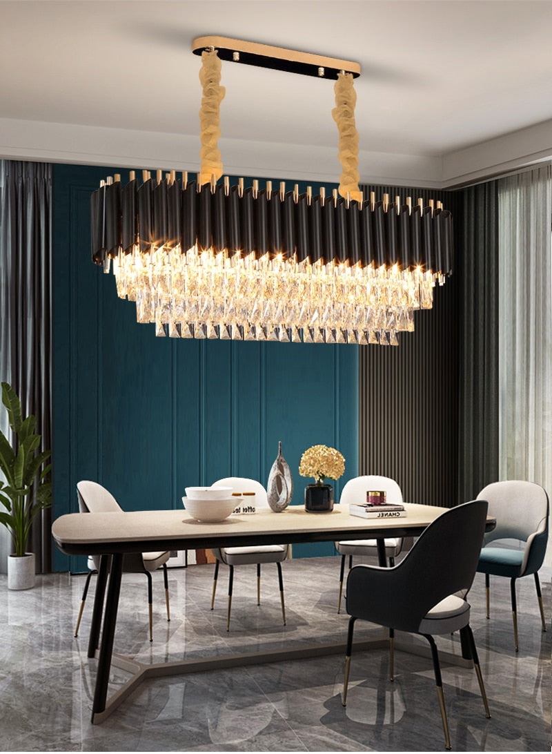 YLK Modern crystal chandelier for dining room oval design black hanging lamp