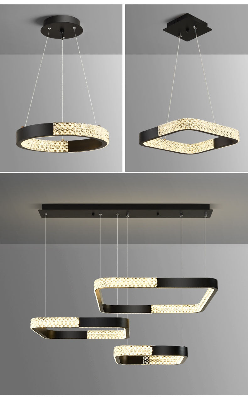 Indoors Ahsan - Gold Black Circle Rectangular Chandeliers Ceiling Lights
