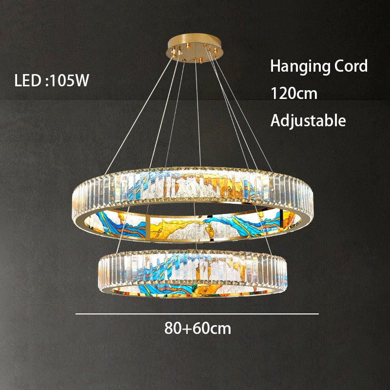 MAK Colored-Map Wall/Pendant/Ceiling Chandelier Dimmable LED Stained Glass Oval Gold Post-modern