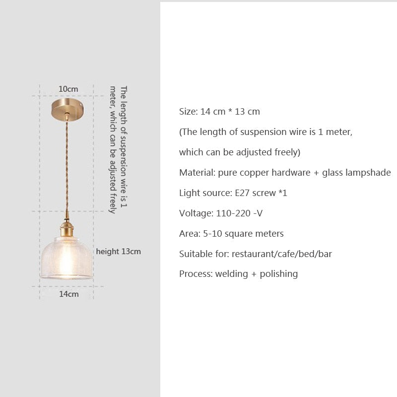 Nordic Glass Minimalist E27 Transparent Lampshade Pendant Light