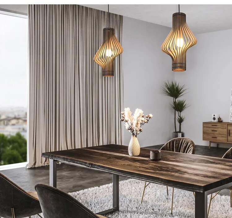 Nordic Wooden Cage Chandelier Birdcage Pendant Lights