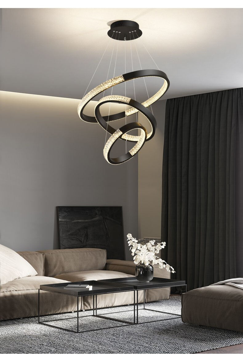Indoors Ahsan - Gold Black Circle Rectangular Chandeliers Ceiling Lights