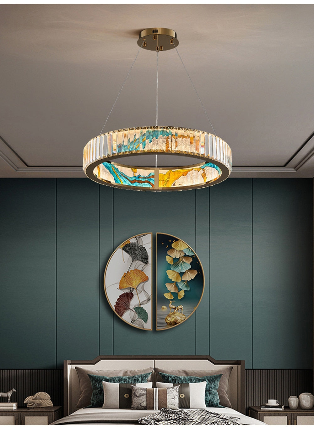 MAK Colored-Map Wall/Pendant/Ceiling Chandelier Dimmable LED Stained Glass Oval Gold Post-modern