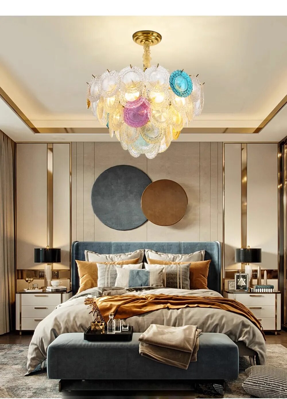 Kolia Home Deco Colorized Glass Silver Gold Ceiling Chandelier