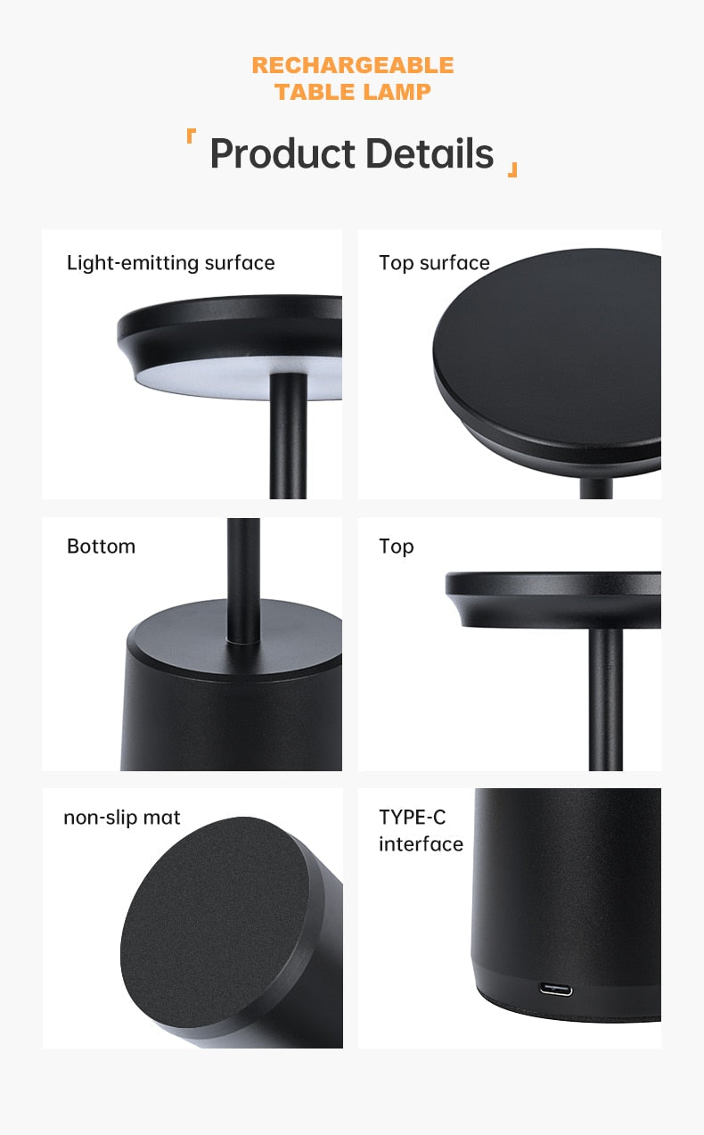 LED Night Light Table Lamps Type-c Rechargeable 4400mA
