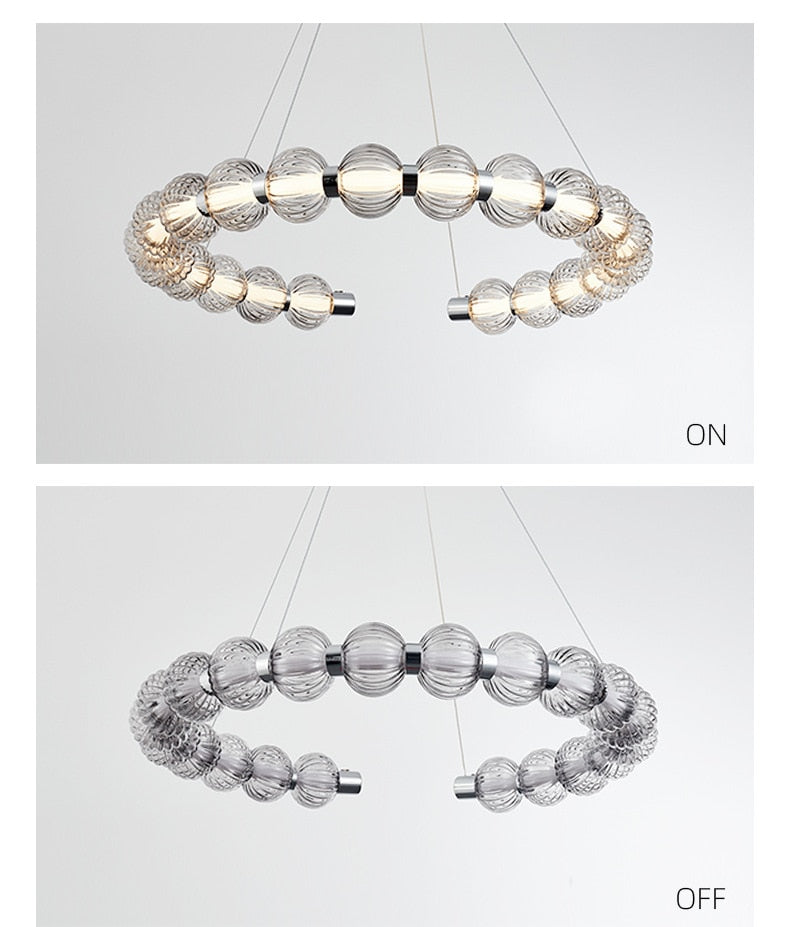 APEX Circular Ring Chrome LED Chandelier Pearl Necklace Style