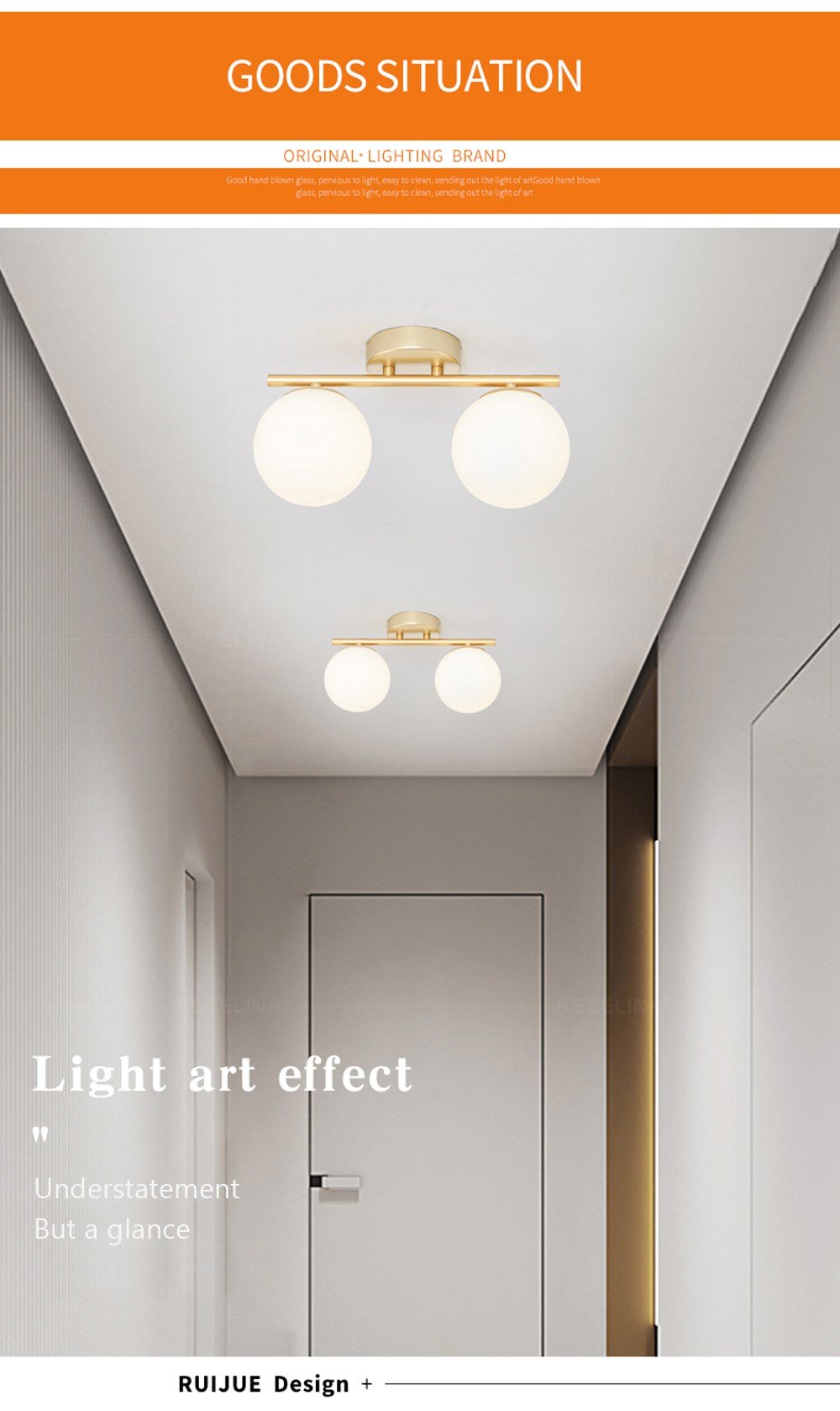 DAR Nordic LED Glass Ceiling Light White Ball Creative Golden