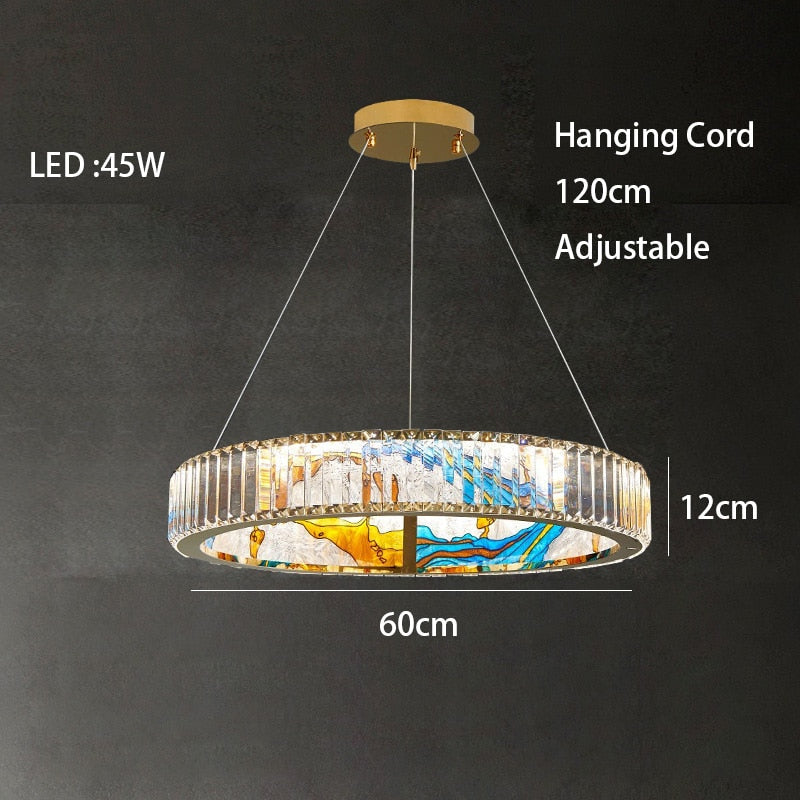 MAK Colored-Map Wall/Pendant/Ceiling Chandelier Dimmable LED Stained Glass Oval Gold Post-modern