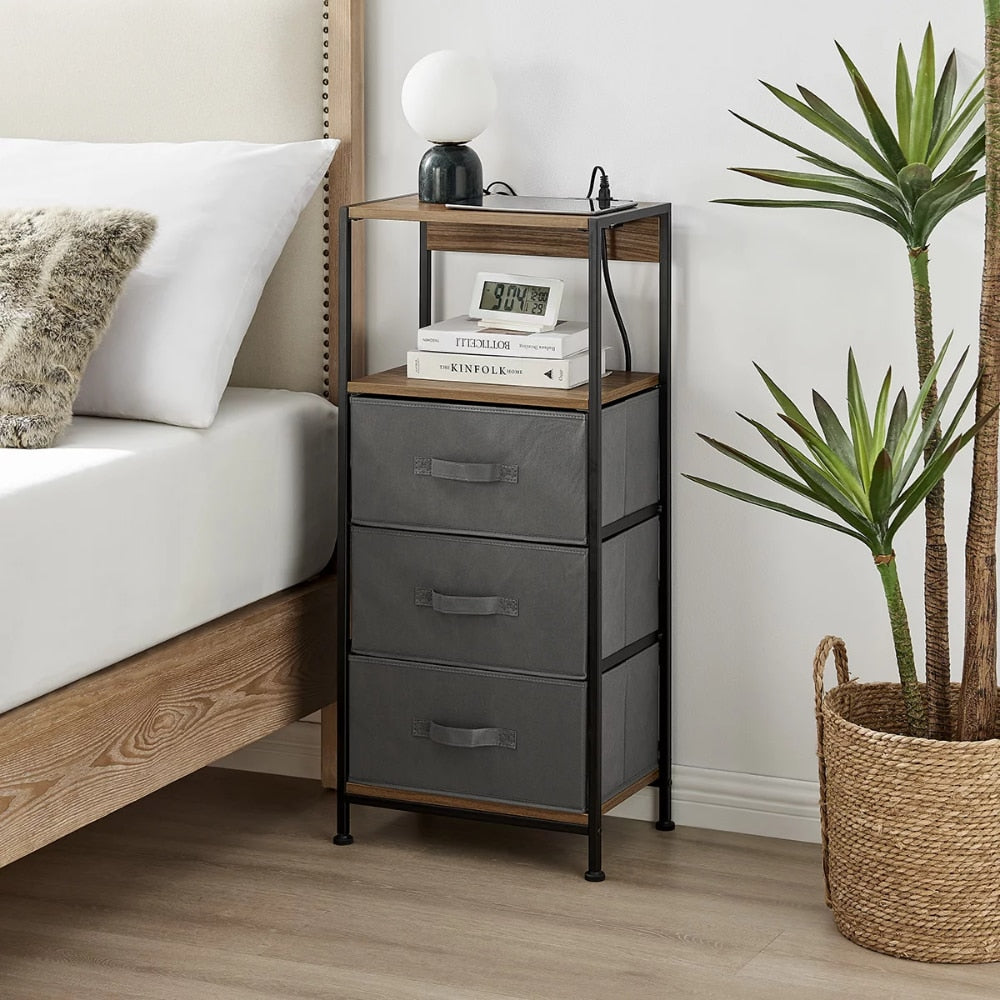 Eilif - Modern 3 Drawer Nightstand with Charging Station