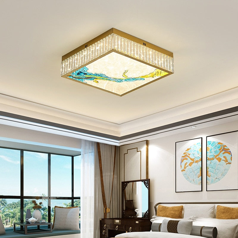MAK Colored-Map Wall/Pendant/Ceiling Chandelier Dimmable LED Stained Glass Oval Gold Post-modern