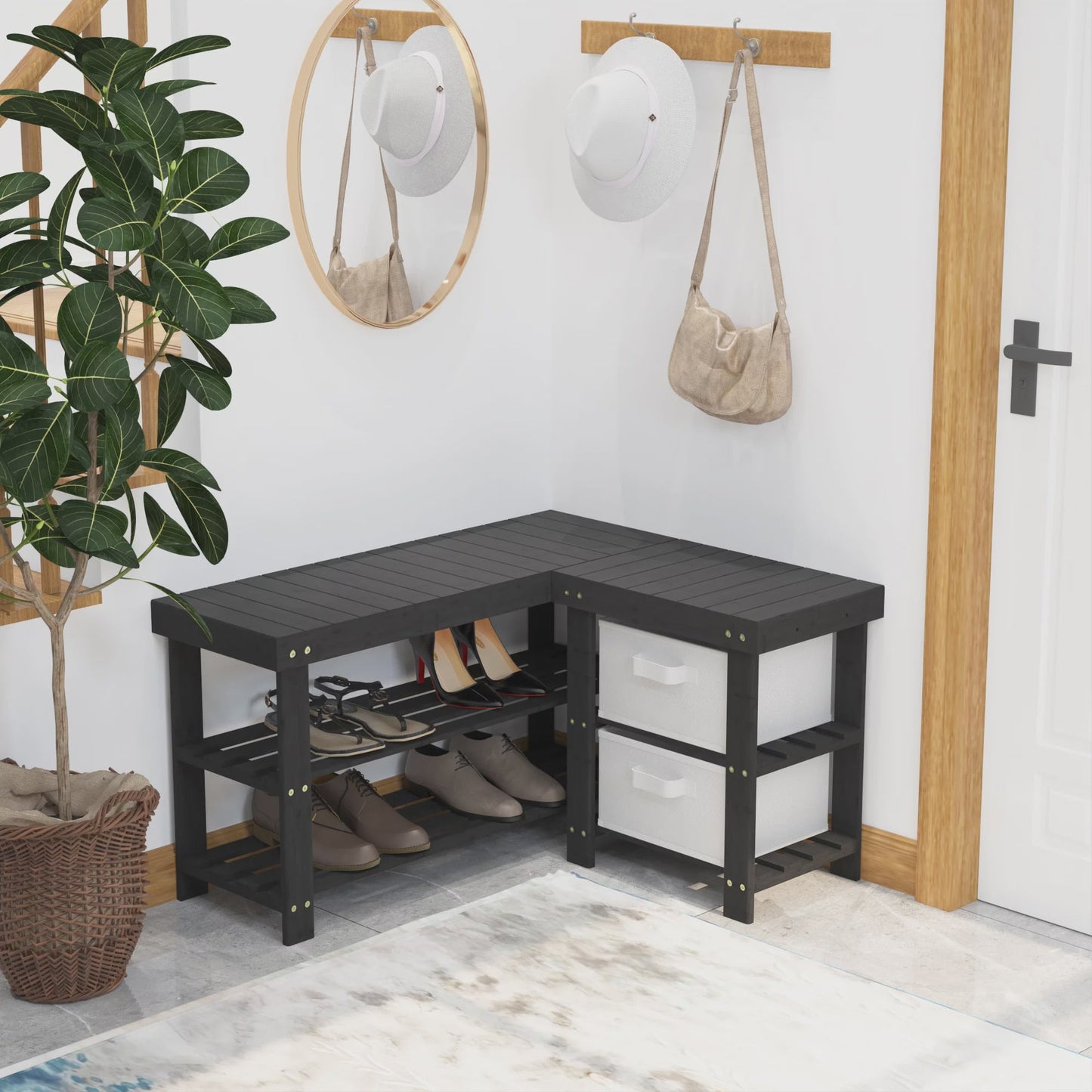 Thylda - Shoe Rack for Entryway Bamboo Shoe Rack Bench