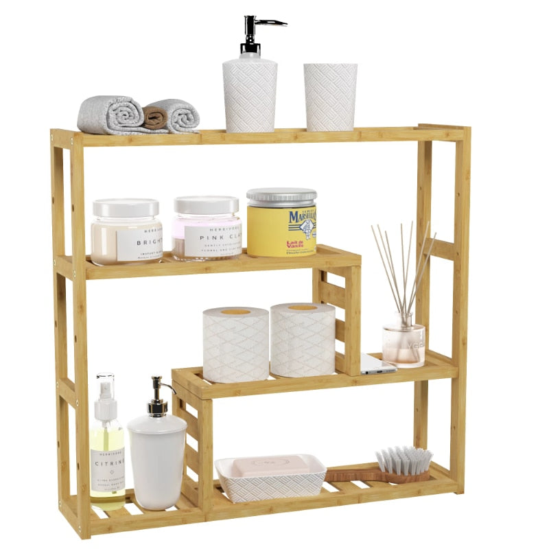 Lisbet - Shower Shelves 3-Tier Bamboo Bathroom Wood Shelves