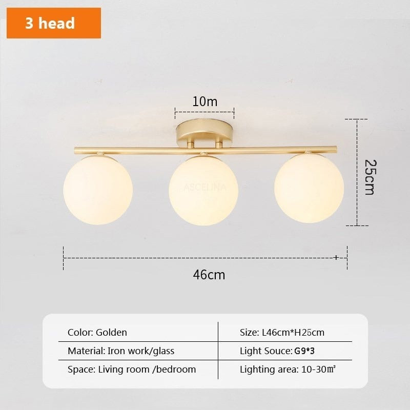 DAR Nordic LED Glass Ceiling Light White Ball Creative Golden