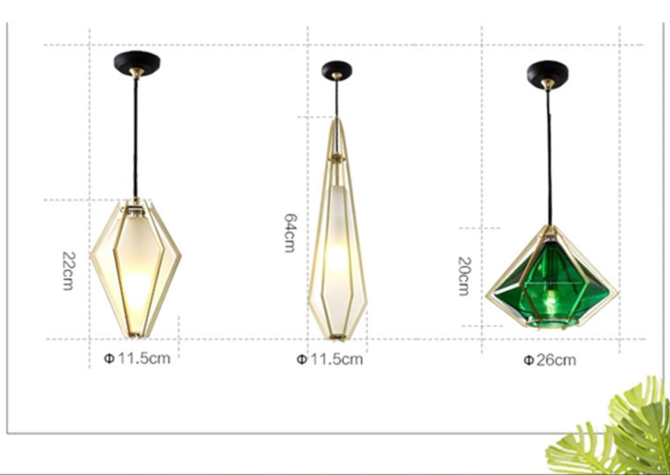 IIS Nordic Diamond Glass Golden Ceiling Hanging Lamp