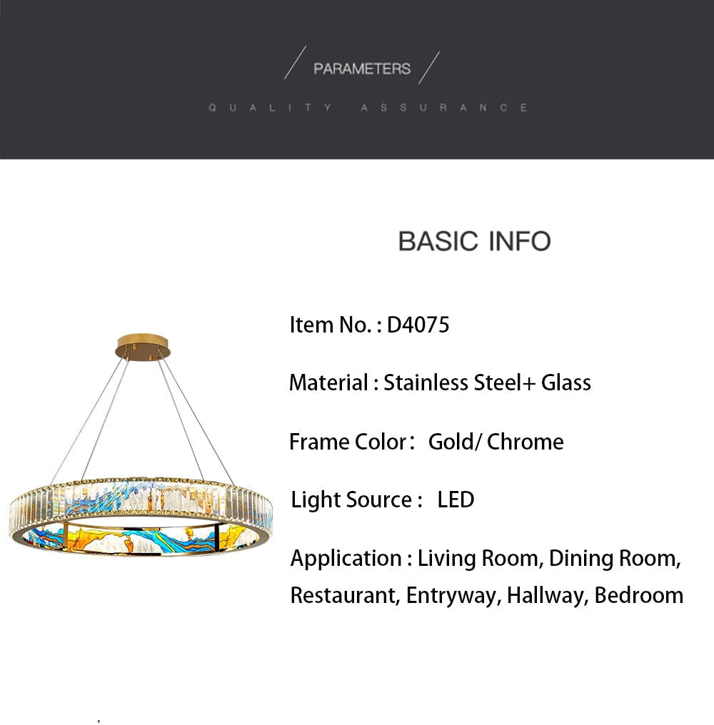 MAK Colored-Map Wall/Pendant/Ceiling Chandelier Dimmable LED Stained Glass Oval Gold Post-modern