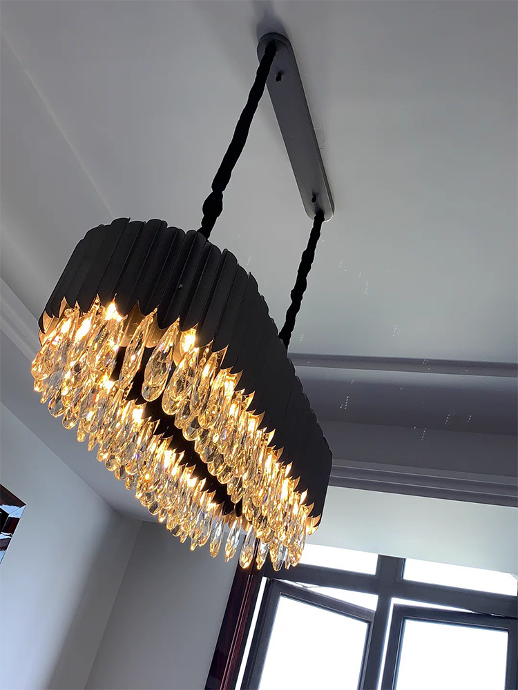 IND Modern Luxury Crystal Round Gold Black Chandelier Light