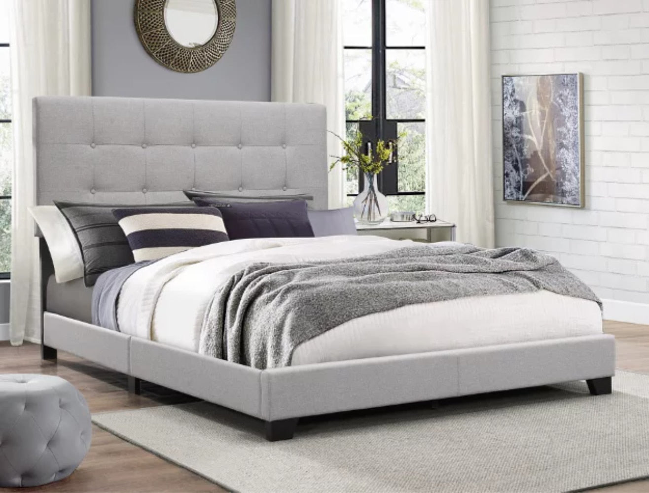 Ragnhild Gray Upholstered Bed Frame