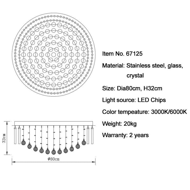 YLK Modern Ceiling Chandelier For Living Room Luxury Black LED Crystal Lamp