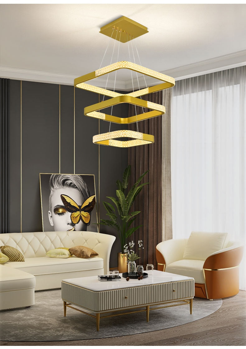 Indoors Ahsan - Gold Black Circle Rectangular Chandeliers Ceiling Lights
