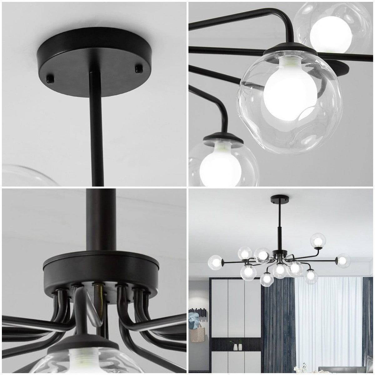 Dagfinn Nordic Black Ceiling Chandeliers Glass Light