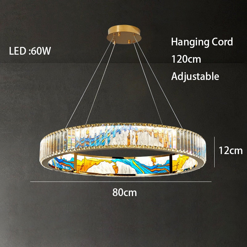 MAK Colored-Map Wall/Pendant/Ceiling Chandelier Dimmable LED Stained Glass Oval Gold Post-modern