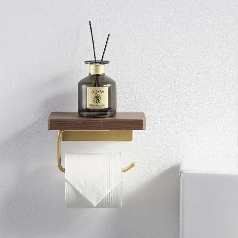 Cecilie - Toilet Roll Holder Brass Wood