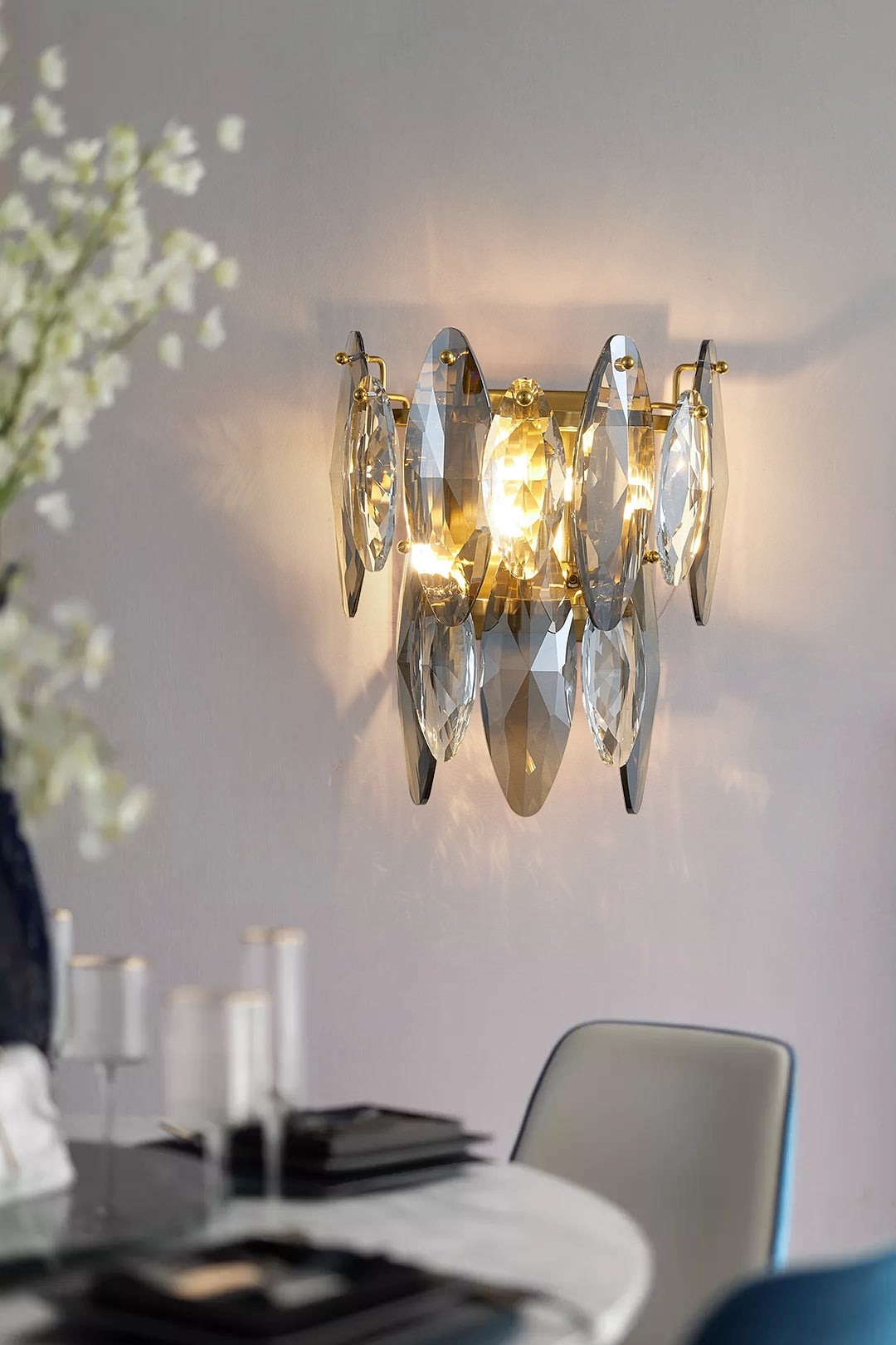 Ylk Gold Luxury Gray Crystal Wall Lamp