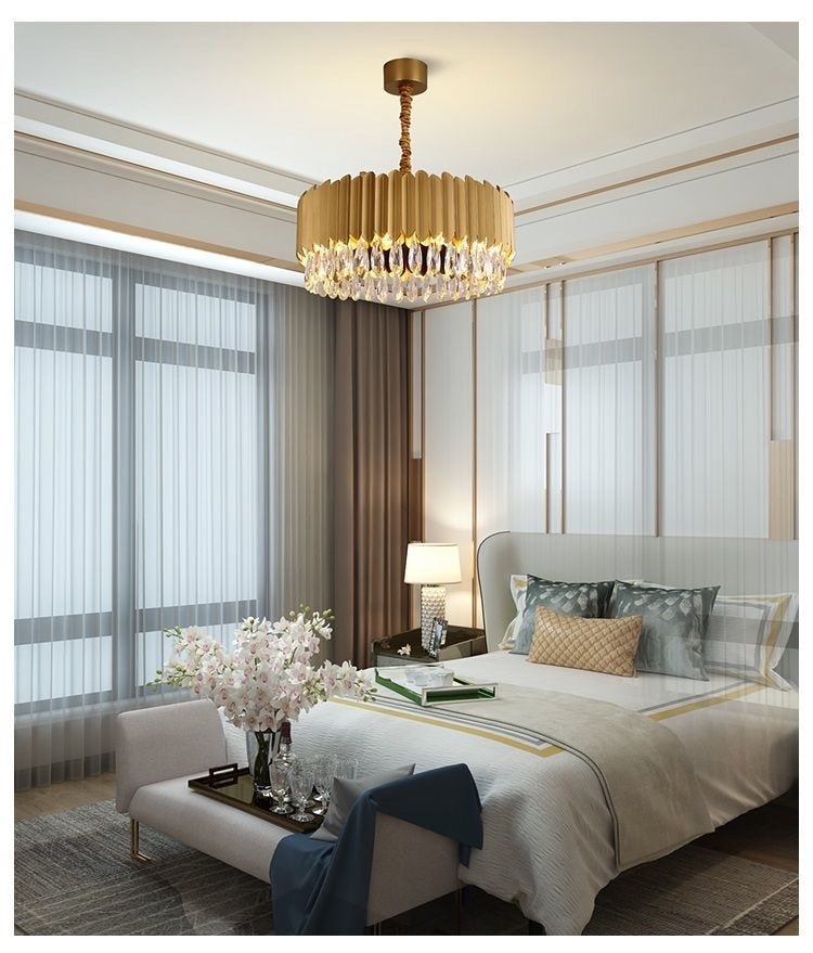 IND Modern Luxury Crystal Round Gold Black Chandelier Light