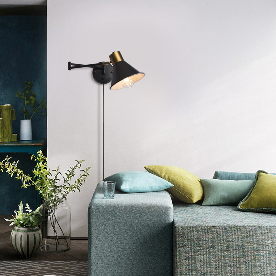 AiS Indoor Wall Lamp Dimmable E26 Bulb, Metal Adjustable Swing Arm