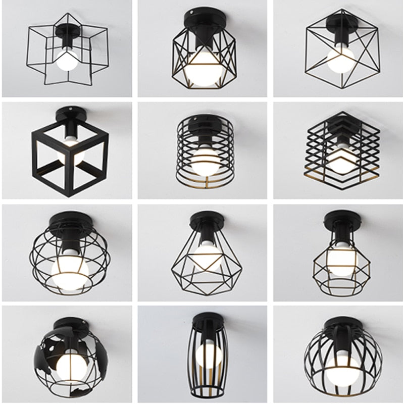 Iron Cage Metal Retro Ceiling Lamp