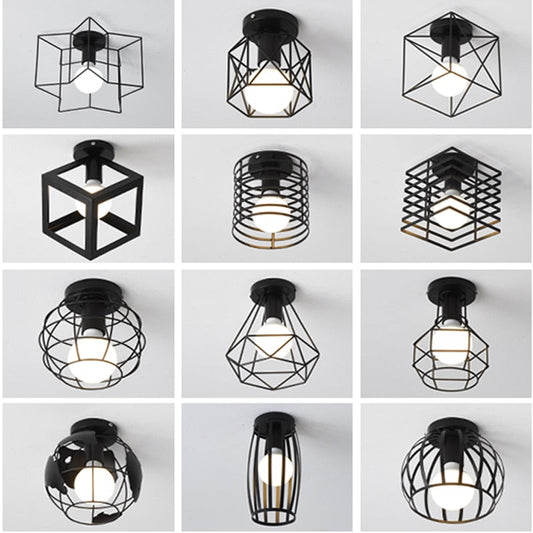 Iron Cage Metal Retro Ceiling Lamp