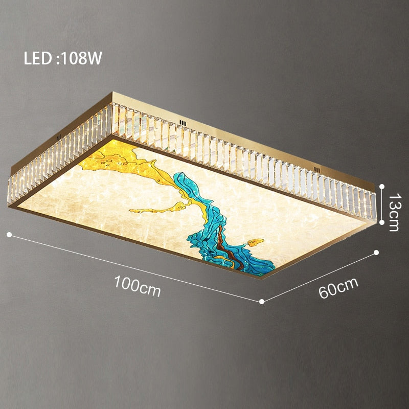MAK Colored-Map Wall/Pendant/Ceiling Chandelier Dimmable LED Stained Glass Oval Gold Post-modern