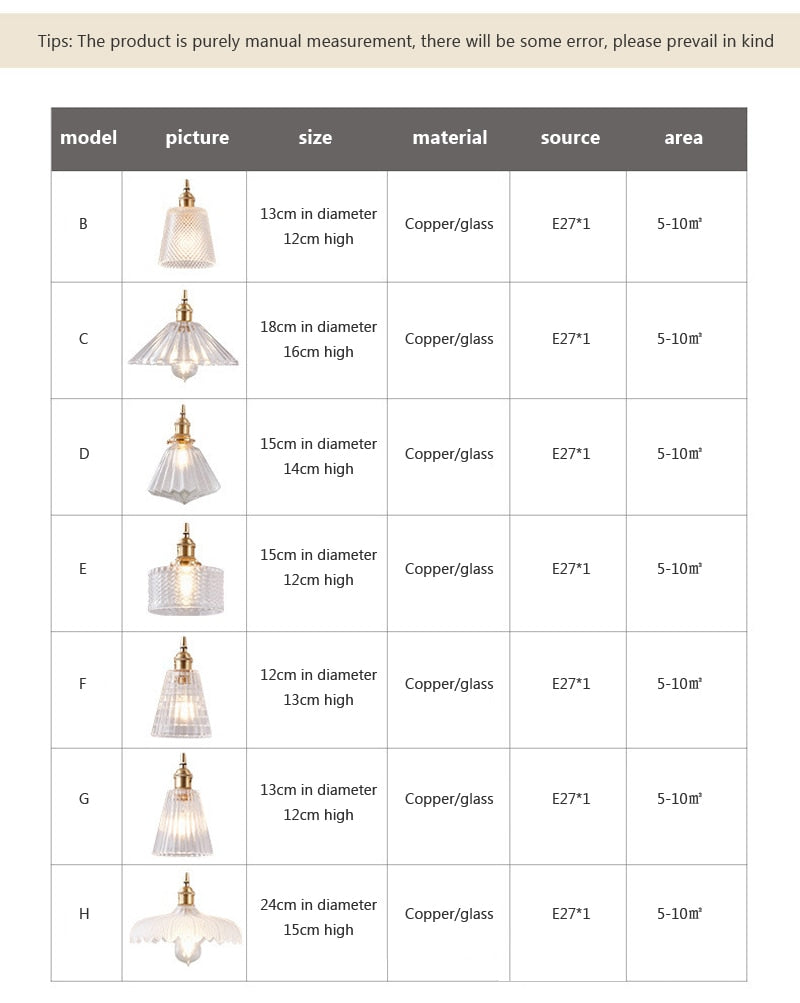 Nordic Glass Minimalist E27 Transparent Lampshade Pendant Light