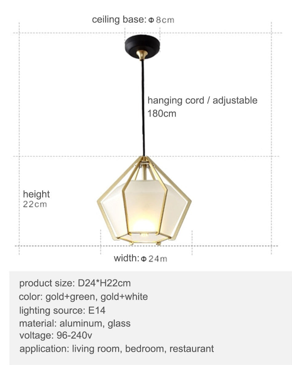 IIS Nordic Diamond Glass Golden Ceiling Hanging Lamp