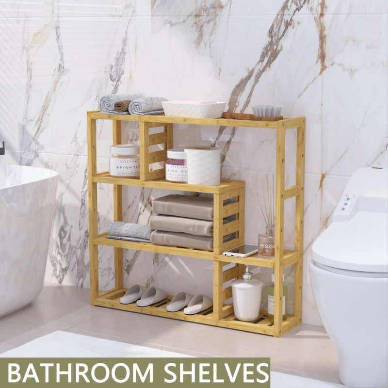 Lisbet - Shower Shelves 3-Tier Bamboo Bathroom Wood Shelves