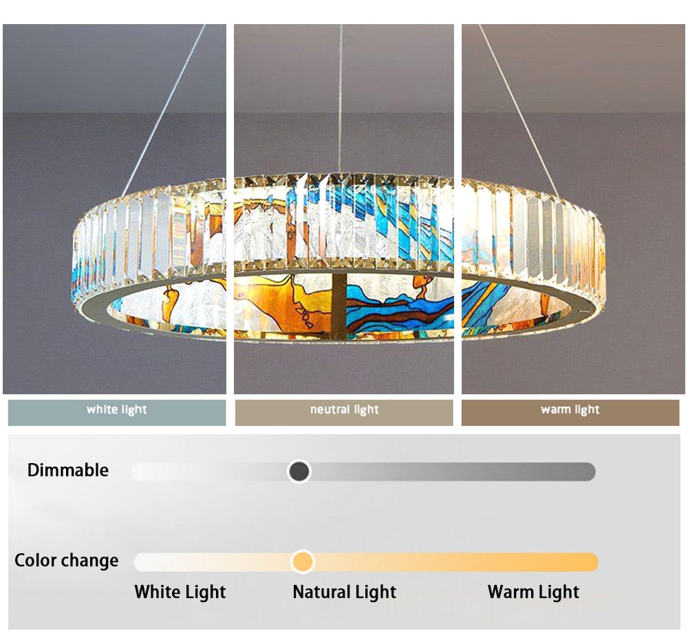 MAK Colored-Map Wall/Pendant/Ceiling Chandelier Dimmable LED Stained Glass Oval Gold Post-modern