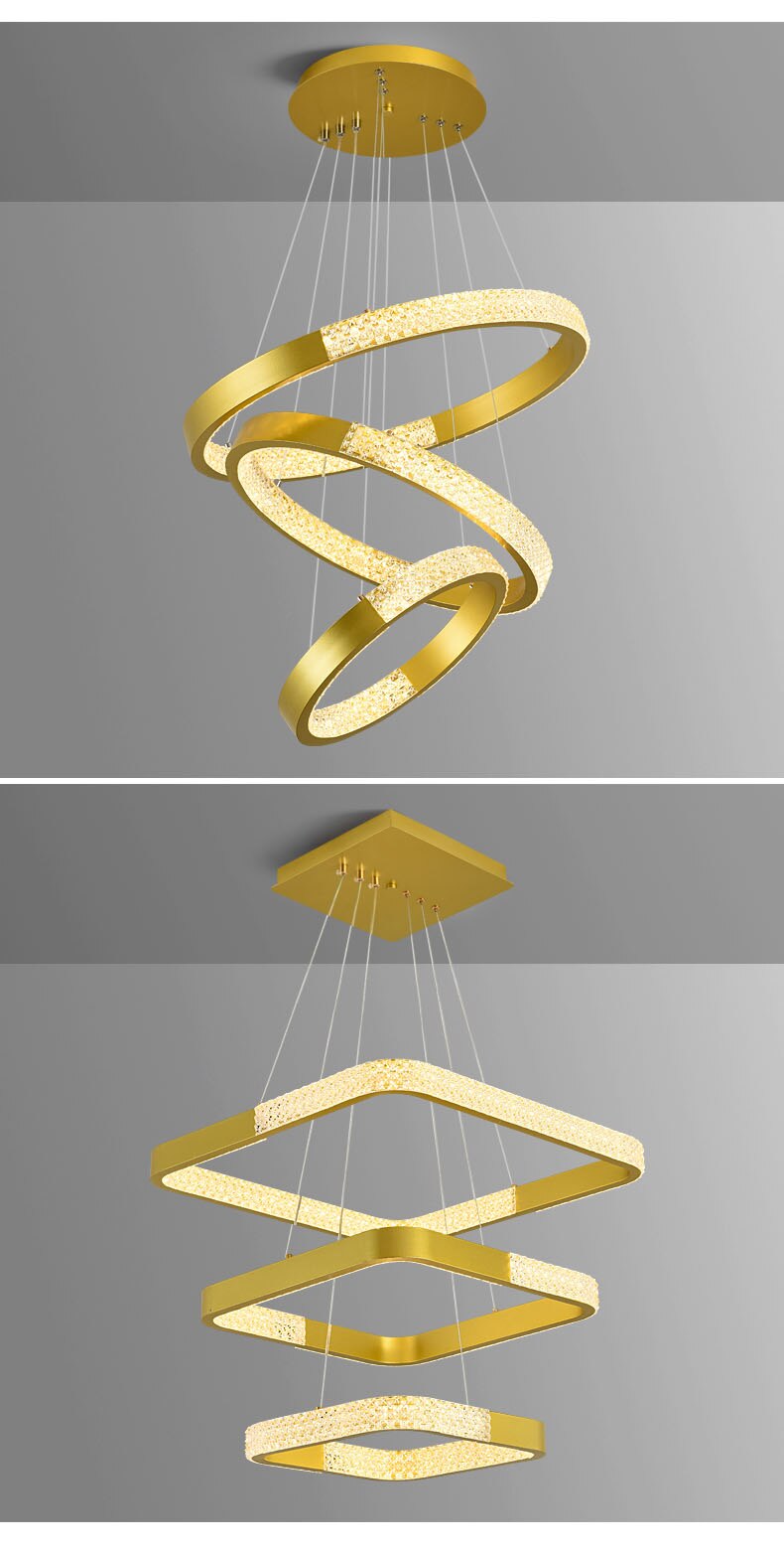 Indoors Ahsan - Gold Black Circle Rectangular Chandeliers Ceiling Lights