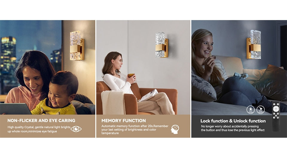 IIS Modern Crystal Lighting with Remote for Bedroom Living Room Hallway Bathroom Vanity