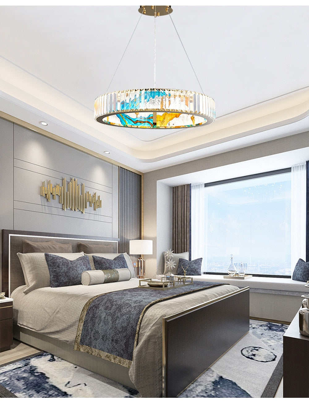 MAK Colored-Map Wall/Pendant/Ceiling Chandelier Dimmable LED Stained Glass Oval Gold Post-modern