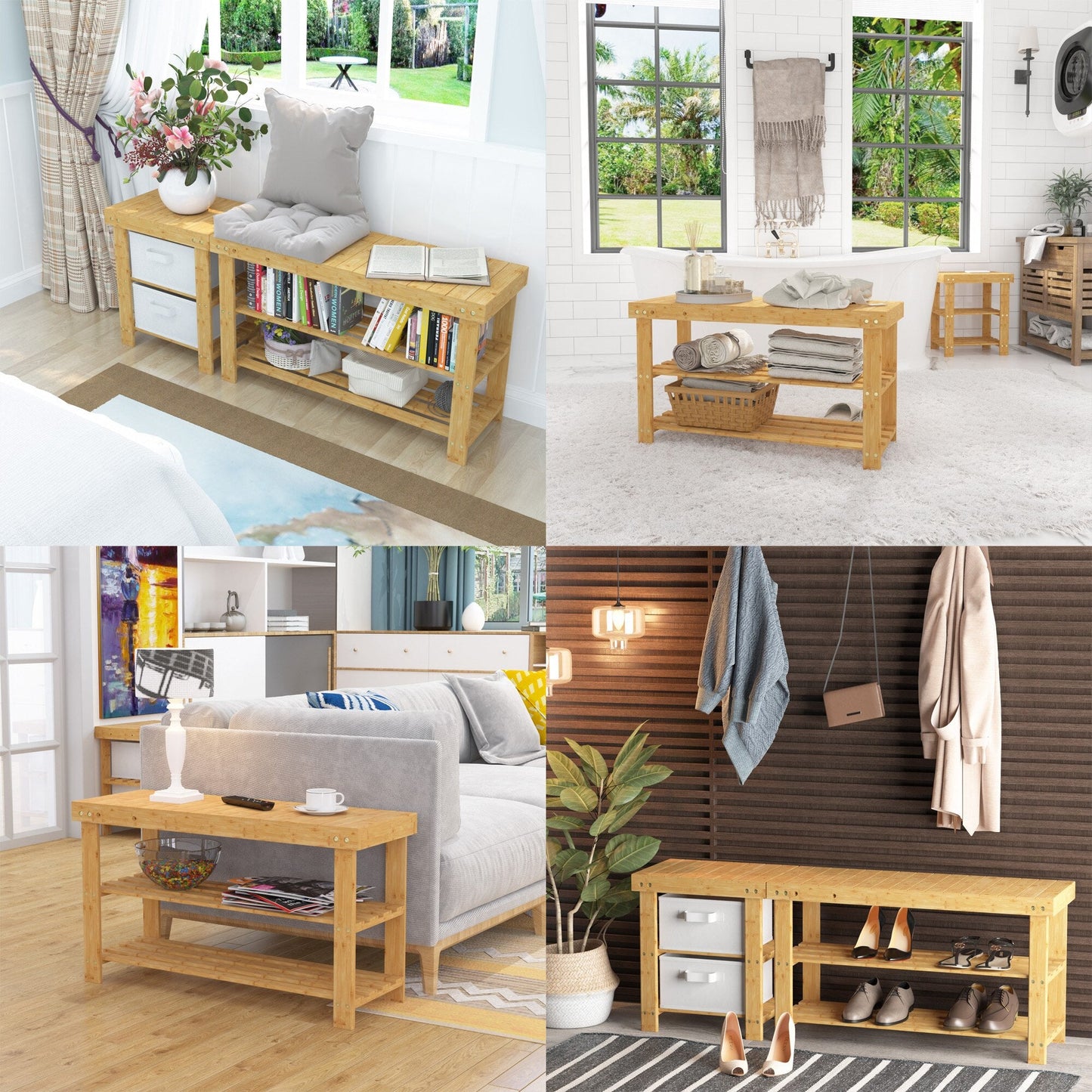 Thylda - Shoe Rack for Entryway Bamboo Shoe Rack Bench