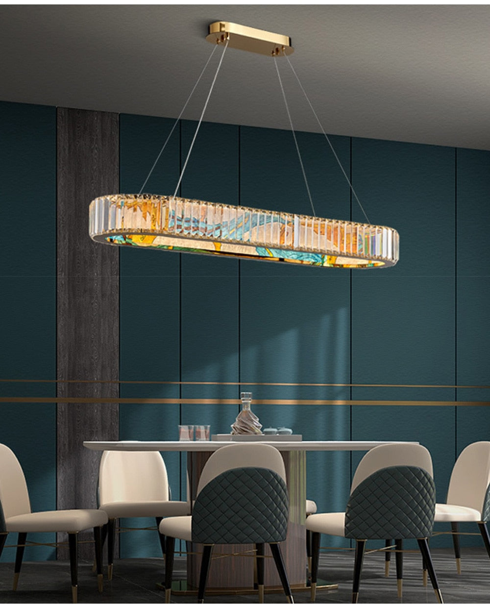 MAK Colored-Map Wall/Pendant/Ceiling Chandelier Dimmable LED Stained Glass Oval Gold Post-modern