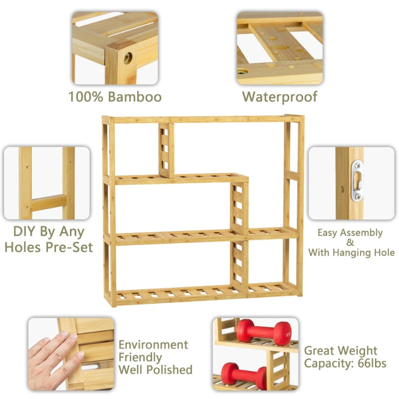 Lisbet - Shower Shelves 3-Tier Bamboo Bathroom Wood Shelves