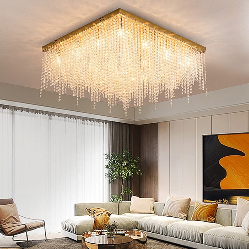 YLK Modern ceiling chandelier for living room round/square gold crystal lamp luxury