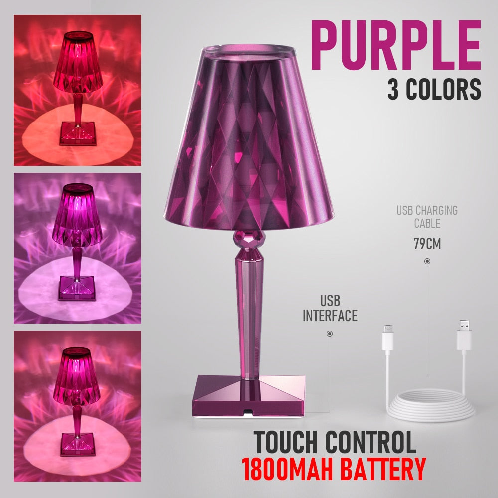 PQ LED Diamond Crystal Projection Night Lights USB Charging Touch Control