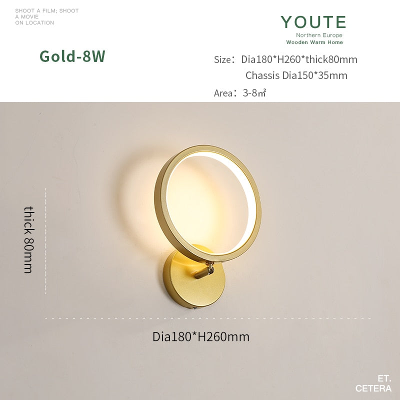 JM Nordic Wall Lamp Indoor Copper LED Bedside Light Decorative