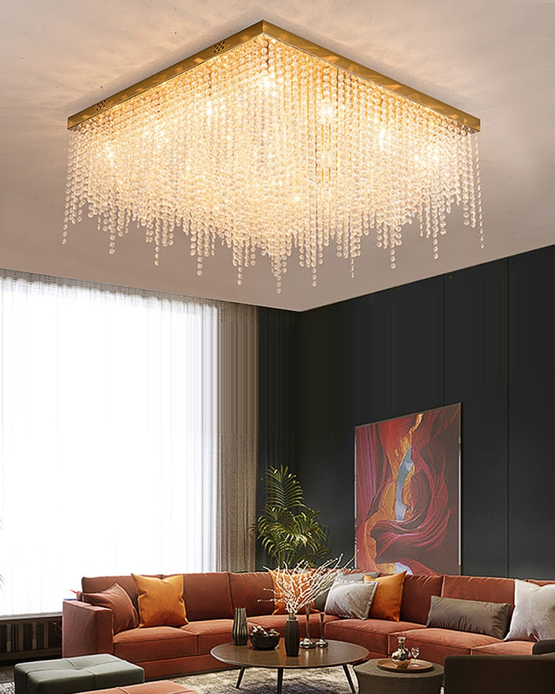 YLK Modern ceiling chandelier for living room round/square gold crystal lamp luxury